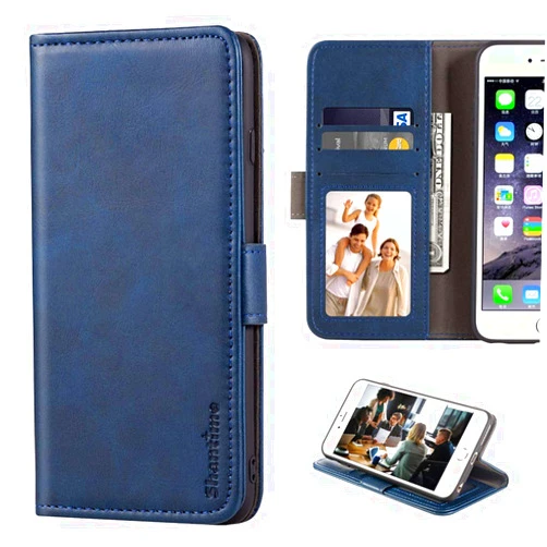 Shantime Tecno Spark 4 Lite Case, Leather Wallet Case with Cash & Card Slots Soft TPU Back Cover Magnet Flip Case for Tecno Spark 4 Lite (Blue)