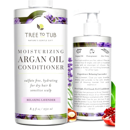 Tree To Tub Moisturizing Conditioner for Dry Hair & Dry Scalp - Hydrating Sulfate Free Argan Oil Conditioner & Vegan Hair Moisturizer for Women & Men w/Organic Coconut Oil, All Natural Lavender