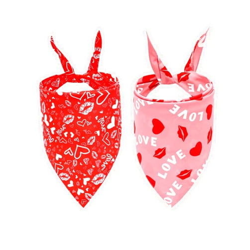 LMSHOWOWO Valentine's Day Dog Bandanas, LMSHOWOWO 2 Pack Double Layer Reversible Triangle Valentines Day Dog Bandana, Love Valentine's Day Dog Scarf Pet Bandana for Small Dogs Pets（Small, Valentine's Day）