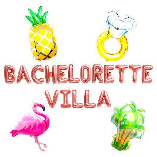 LaVenty Bachelorette Villa Balloon Banner Sign Flamingo Palm TreeRing Balloon for Love Island Themed Bachelorette Party Decorations Beach Bach Birdal Shower Decor