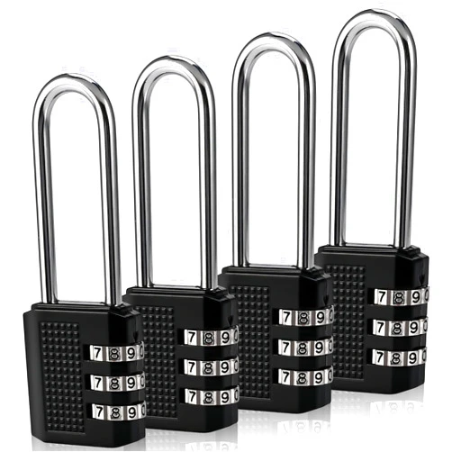 Faburo 4 Pack 2.2 in Long Shackle Small Combination Locker Lock, Padlock Combination with 3 Digit Codes, Resettable Luggage Locks, Combo Gym Locker Suitcase Gate Pad Lock (Black)
