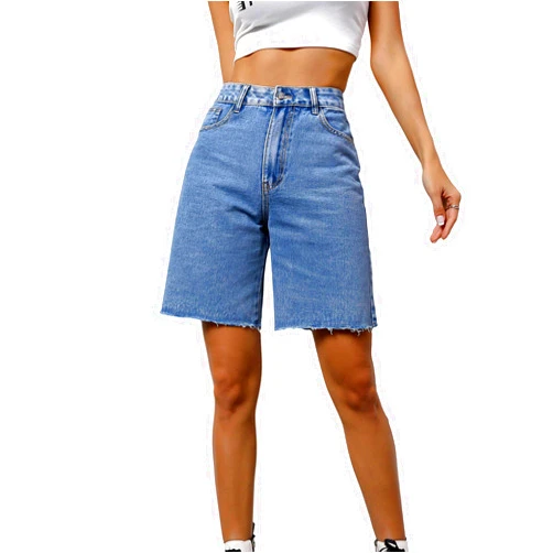 SweatyRocks Women's Casual High Waist Straight Leg Jean Shorts Raw Hem Denim Bermuda Shorts