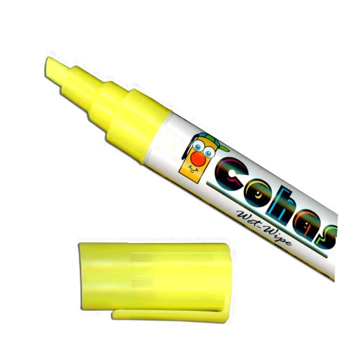 Cohas Liquid Chalk Wet Erase Marker for Chalkboards, includes Reversible Bullet and Chisel Tip, 1 Bright Yellow Marker