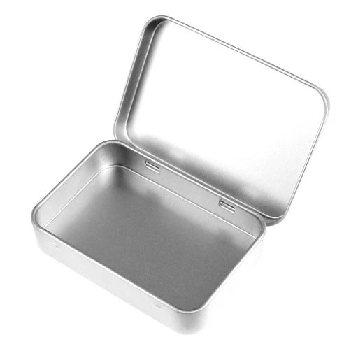 KALIONE Silver Mini Portable Metal Tin Box with Lid - Rectangular, Hinged, Empty, for Candies, Soaps, Earrings, Jewelry, Crafts, Gifts
