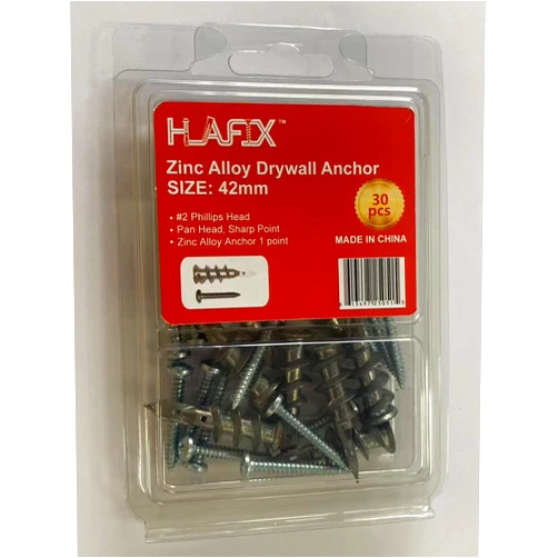 HLAFIX Fastener Self-Drilling Zinc AlloyDrywall Anchors with Screws Blister Kit of 30pcs, 15pcs Zinc Alloy Drywall Anchors, 15pcs #8x1-1/4 Pan Head Screws, Drywall Anchors Hold 50Lbs