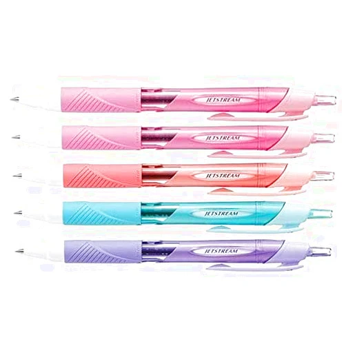 Uni-Ball Uni Ball Jetstream Extra Fine & Micro Point Click Retractable Roller Ball Pens Rubber Grip Type 0.38mm - Black Ink - 5 Body Color Value Set