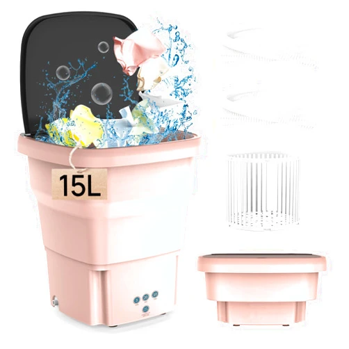 ZLDYPINK Portable Washing Machine,15L Mini Washer, Upgraded Motor Foldable Washer Machine Blue Light Cleaning Small Washer for Underwear, Baby Clothe, Apartment, RV, Travel, Camping (Pink)