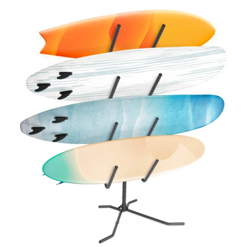 CyclingDeal Freestanding 4 Surfboard Storage Rack - Patented Design Premium Quality Stand with Adjustable & Thick Rubber Protected Holders - Easy to Setup