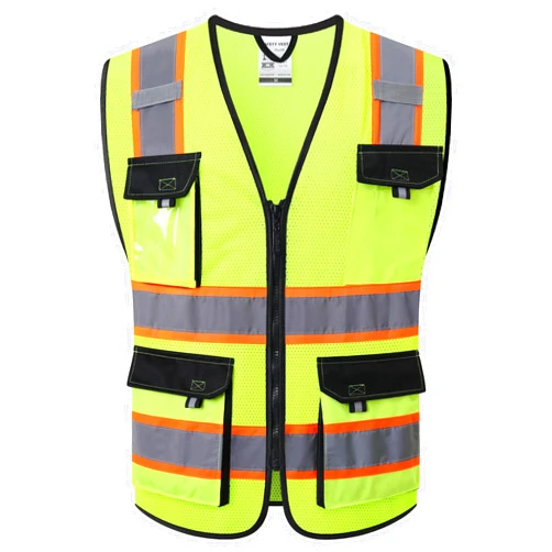 JKSafety Hi Vis Reflective Safety Vests for Men Women High Visibility Vest with Pockets Mesh Fabric Construction Safety Apparel Neon Vest for Work (220-Yellow L)
