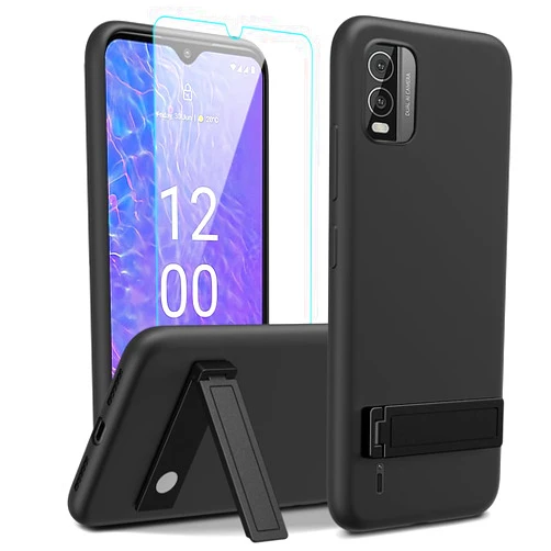 Nijiadi Case for Nokia c210 Phone Case with Glass Screen Protector, [3 Stand Ways] Metal Kickstand/Stand Silicone TPU Shockproof Protective Cover Case for Nokia c210 2023 - Black