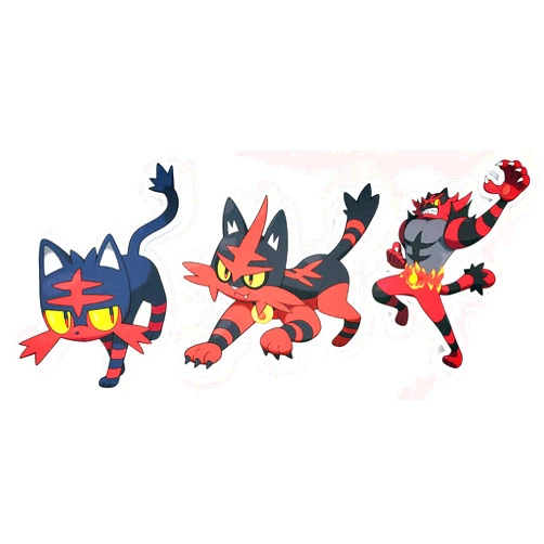Logan Arch Litten, Torracat, Incineroar - 3 Vinyl Sticker Evolution Set