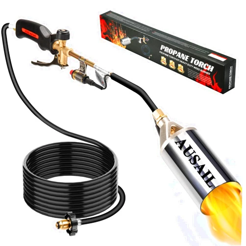 AUSAIL Propane Torch Weed Burner,Blow Torch,Heavy Duty,High Output 1,800,000 BTU,Flamethrower with Turbo Trigger Push Button Igniter and 10 FT Hose for Roof Asphalt,Ice Snow,Road Marking,Charcoal