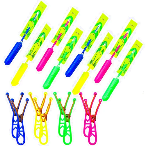 Rocket Copters Slingshot LED Light Up Helicopters, 6 Copters and 3 Launchers - As Seen on TV for Unisex Children