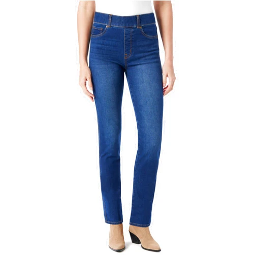 Nine West Women's Shape Effect Pull On High Rise Straight Leg Jean Standard, Blue