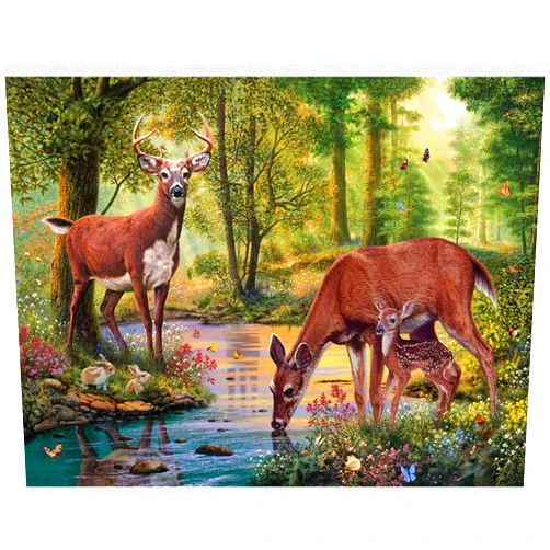Bits and Pieces – 300 Piece Jigsaw Puzzle for Adults – Woodland Stream - Deer Forest Forest Animal Flower Butterfly Nature Tree Jigsaw Puzzle by Artist Steve Read, Completed Puzzle Size: 18