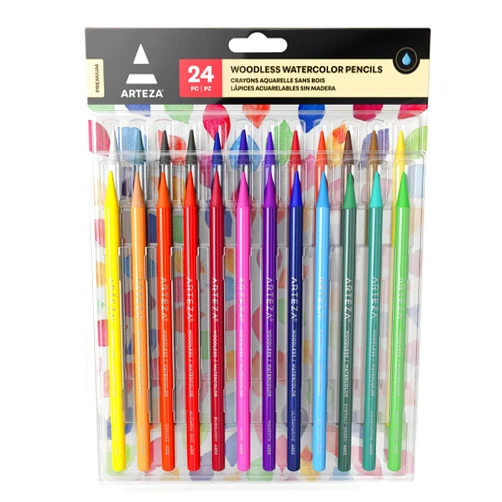ARTEZA Woodless Watercolor Pencils, 24 Drawing Pencils, Colored Pencils Set for Adults, Art Supplies for Blending and Layering