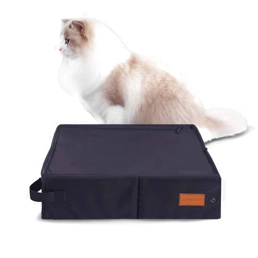 MushroomCat Collapsible Travel Cat Litter Box Waterproof Seal (17.7inch, Black)