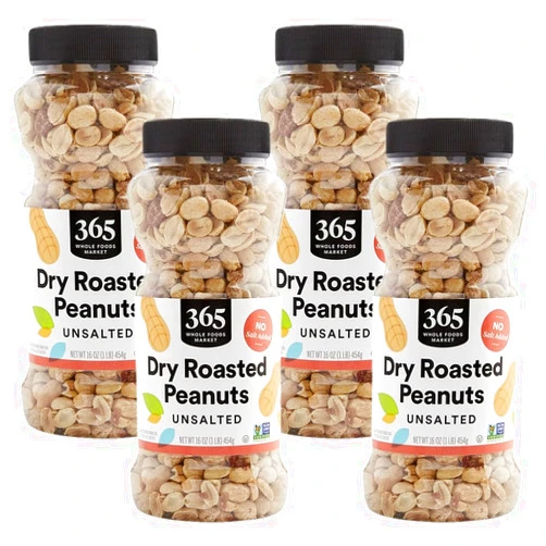 365 by Whole Foods Market, Dry Roasted and Unsalted Peanuts, 16 Ounce (Pack of 4)