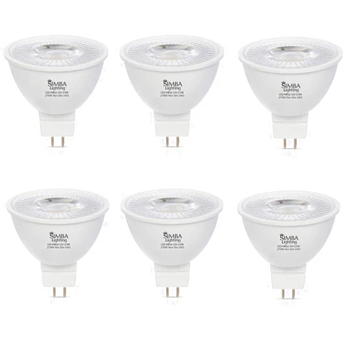 Simba Lighting LED MR16 3.5W 12V Light Bulb (6 Pack) 20W Halogen Spotlight Replacement for Landscape, Accent, Track Lights, Desk Lamps, BAB C, GU5.3 Bipin Base, 2700K Warm White, Not Dimmable