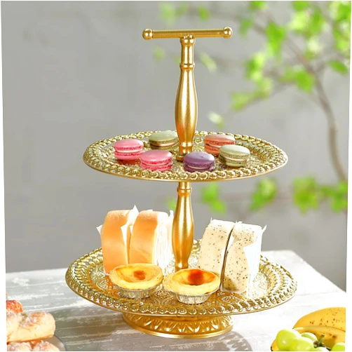 MOCOME Gold Cupcake Tower Stand, Metal 2 Tier Serving Tray Dessert Display Stand for Any Party