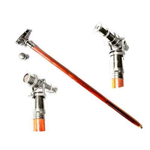 Generic Nautical Wooden Walking Stick/Cane with Vintage Brass Victorian Telescope Handle (Silver Polish)