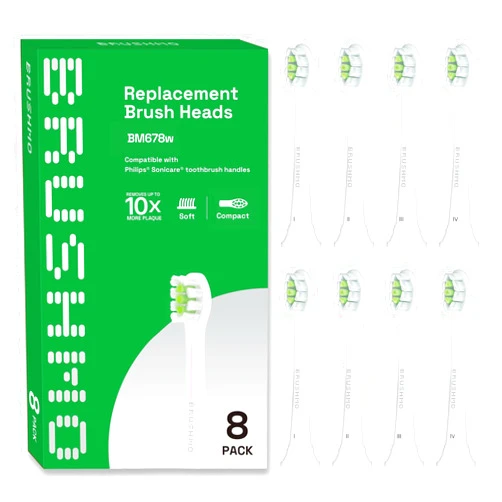 Brushmo Replacement Toothbrush Heads Compatible with Philips Sonicare DiamondClean HX6072 Compact, White, with Hygienic Caps, Fits Philips Sonicare Electric Toothbrush, 8 Pack