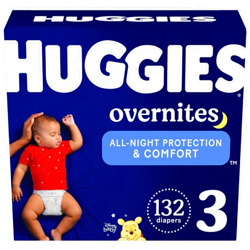 Huggies Size 3 Overnites Baby Diapers: Overnight Diapers, Size 3 (16-28 lbs), 132 Ct (2 Packs of 66)