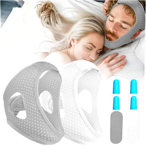 PJTLGYELEE Chin Strap for Sleeping User, Anti Snore Chin Strap to Keep Mouth Closed, Airflow Jaw Straps for Sleep Anti Snoring Chin Straps for Men Women Stop Snoring Starp with Earplugs (2pack)