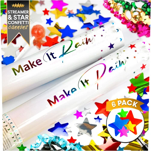 PRIMEPURE Multicolor Confetti Poppers 6 Pack | Confetti Cannon Party Poppers Confetti Shooter for Events Birthday Celebration | Bulk Streamer Blaster Cannon Star Launcher | Large Prank Package Gun Tube Stick