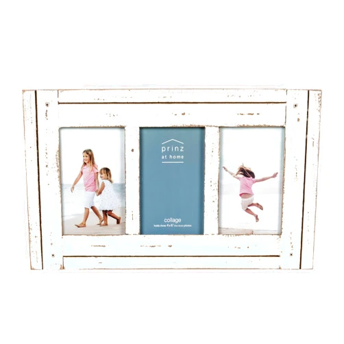 PRINZ Homestead Collage Frame for Three Photos in Antique Finish, White, 4 x 6
