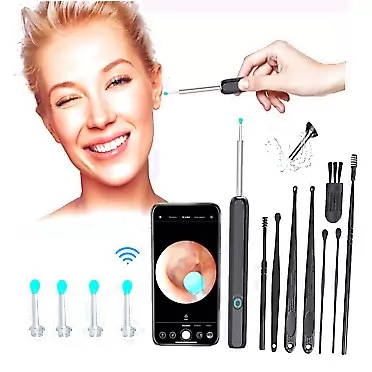 MATISUN Wax Elimination Spoon, Wi -Fi Visible Wax Elimination Spoon, USB 1080p HD Load Otoscope with Led Light (Black)