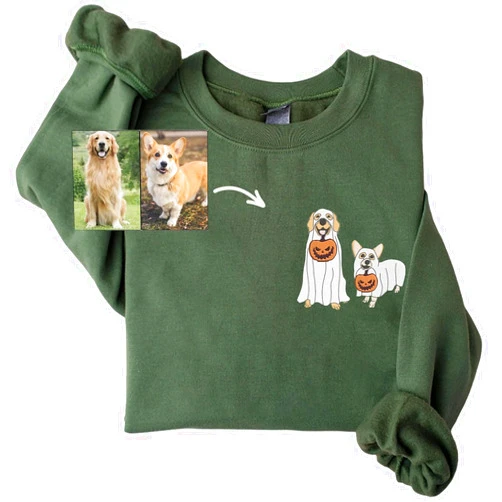 NAZENTI Personalized Dog Embroidered Sweatshirt - Custom Embroidered Halloween Cute Ghost Dog, Ghost Dog Embroidered Sweatshirt, Crewneck Fall Sweatshirt, Halloween T Shirt, Gifts for Dog Lovers, Dog Mom #1