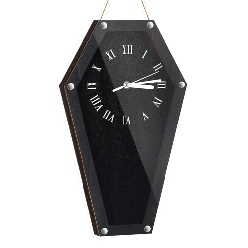 Kenning Halloween Coffin Wall Clock Wooden Gothic Wall Decor Black Baroque Hanging Clock Gothic Coffin Shaped Wall Art for Living Room Bedroom Goth Horror Decorations