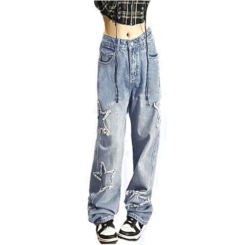 Kisswow Y2k Emo Star Cargo Jeans Womens Cute Jeans for Teens