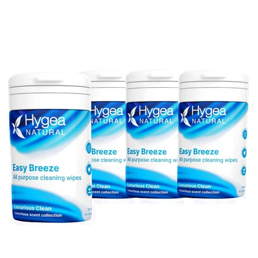 Hygea Natural EasyBreeze All Purpose Cleaning Wipes - Biodegradable Bamboo Wipes for Multi-surface Cleaning - Environmentally Friendly Formula - Luxurious Clean Scented (4 Packs of 50 Wipes Each)