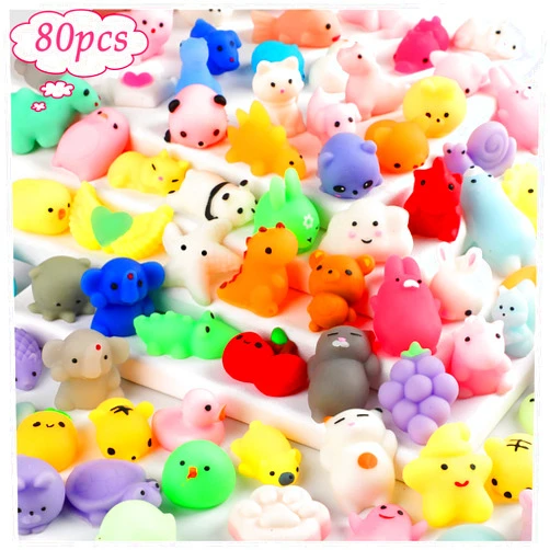 KINGYAO 80pcs Mochi Squishy Toys, Mini Kawaii Squishy Fidget Toys Bundles Squishies Party Favors for Kids Gift for Easter Basket Stuffers Egg Fillers Birthday Classroom Prize Pinata Christmas Stocking