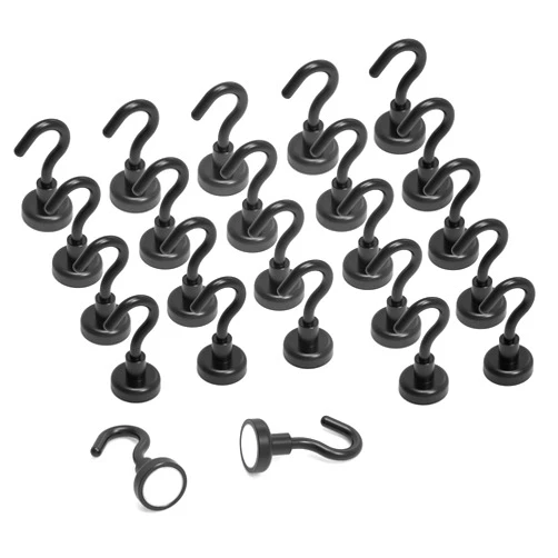 THCMagorilla Black Magnetic Hooks, Strong Neodymium Rare Earth Magnet Hooks for BBQ Fridge Cruise Keys Refrigerator whiteboard Kitchen Indoor Hanging Coat and Office 22LBS Black, Pack of 24