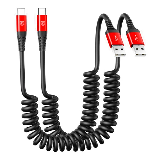 KIYODA Coiled USB A to USB C Cable for Car 6FT 2Pack USB C Charger Cable Fast Charging Type C Charger Cord USB-C Cable Compatible with iPhone 15/15 Plus/ 15 Pro/ 15 Pro Max/Samsung Galaxy S23 A20 - Red