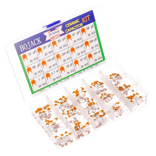 BOJACK 15 Values 300 Pcs Ceramic Capacitor 10 20 30 47 56 68 100 220 330 680 pF & 1 4.7 10 47 100 nF Multilayer Monolithic Ceramic Capacitor Assortment Kit