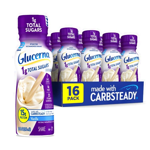 Glucerna 1g Total Sugars, Vanilla Diabetes Care Shake, Diabetic Drink to Support Blood Sugar Management, 15g Protein, 180 Calories, Ready to Drink, 10-fl-oz Bottle, 16 Pack