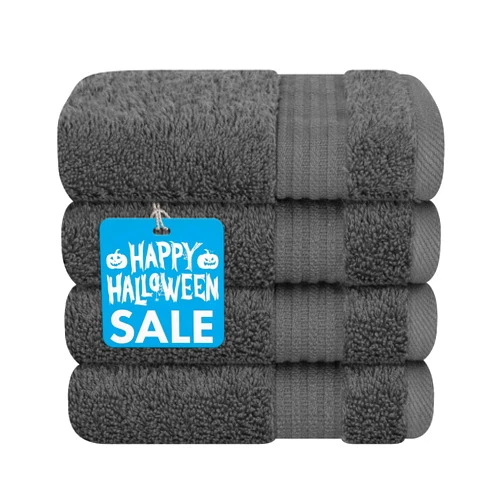 Cotton Paradise 100% Cotton Turkish Washcloths for Bathroom, 4 Piece Soft Absorbent Small Hand Face Towels Wash Rags for Body, Dark Gray Wash Cloths