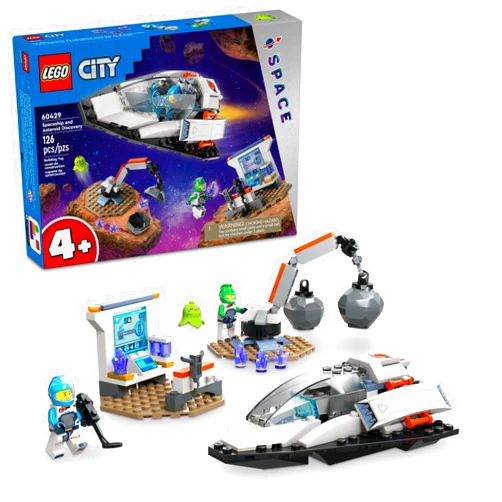 LEGO City Spaceship and Asteroid Discovery Toy Building Set, Gift for Kids Ages 4 Years Old and Up who Love Pretend Play, Includes 2 Space Crew Minifigures, Alien, Crystals, and Crane Toy, 60429