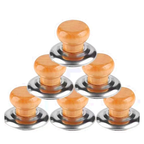 XBLDMJY Kitchen universal Pot lid replacement knob, heat-resistant, wooden handle.(6Pcs)