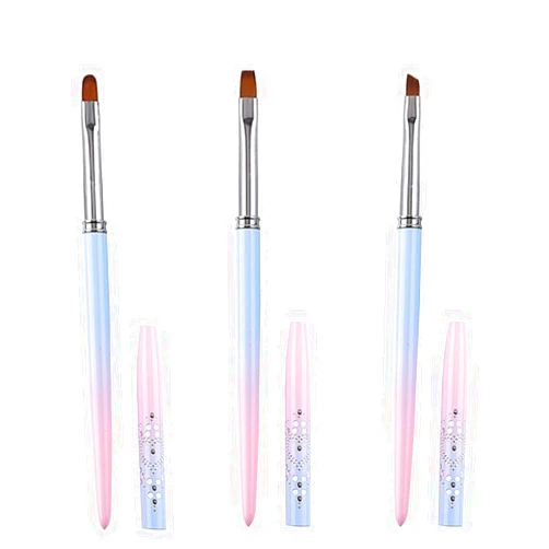 Selxran 3Pcs Gel Nail Brushes,Nail Art Clean Up Brushes,Professional Nail Paint Brushes,Round & Angled Head Pen Painting Tools for Nail Art Design & Polish Mistake Cleaning