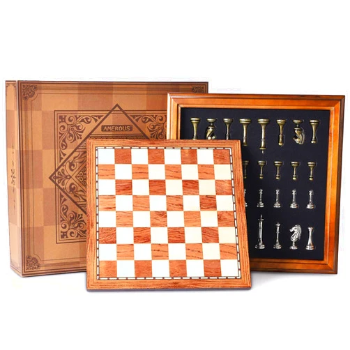 AMEROUS Wooden Chess Board Set with Pieces Storage for Adults Kids, 12.5 Inch Chess Set with Metal Pieces, Unique Chess Game for Tournament Professional Beginner