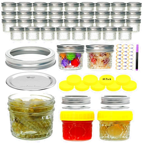Flrolove Mason Jars 4 OZ,40 Pack Canning Jars With Regular Lids,Mini Mason Jars Ideal for Jam,Jelly,Honey,DIY Projects,Wedding/Shower Favors