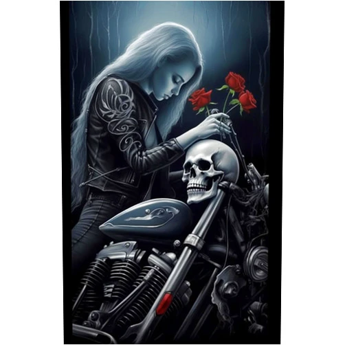 MaiYiYi Skull and Beauty Diamond Painting Motorcycle Beauty Skull 5D Full Round Diamond Painting Human Skeleton Diamond Painting by Numbers Beauty Car Diamond Painting (40X30 CM)