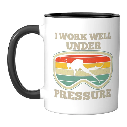 Scuba Diving Gifts for Diver by DIMMERCH I Work Well Pressure Distressed Scuba Diving Diver Ceramic Mug, Black/White