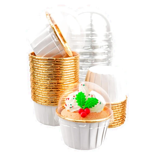 Miliocry 50 Pack Cupcake Liners with Dome Lids, Foil Cupcake Muffin Liners Wrappers, Disposable Muffin Baking Cups Tins, Mini Cake Pans Containers Holder for Wedding Birthday Christmas Party