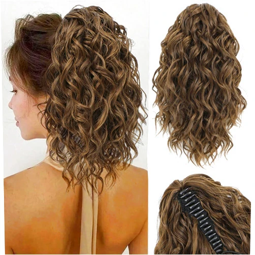 Gulagula Ponytail Extension 12 Inch Claw Clip Ponytail Extension Curly Pony tails Hair extensions Drawstring ponytail Wig for Women